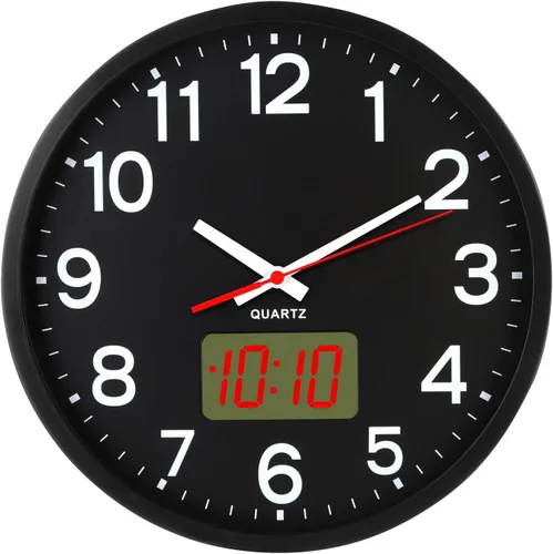 Vista 18 de Reloj de pared analógico de 12 pulgadas, silencioso, sin tictac, reloj de pared grande de cuarzo con LED nocturno, reloj de pared decorativo a
