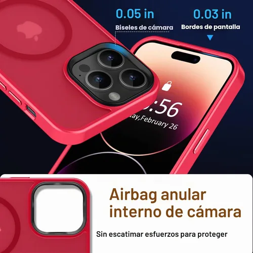 Vista 5 de MOCCA - Funda magnética a prueba de golpes para iPhone 14 Pro Max, color Rojo