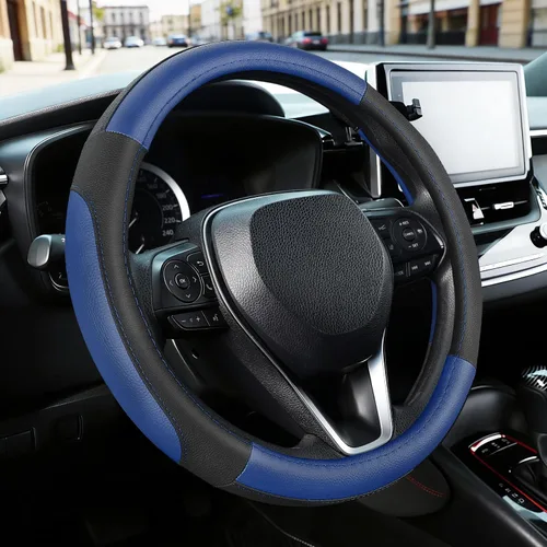 Vista 9 de SEG Direct Funda para volante de automóvil, tamaño mediano estándar de 14 1/2-15 pulgadas, embalaje no plegable, resistente, antideslizante, cuero