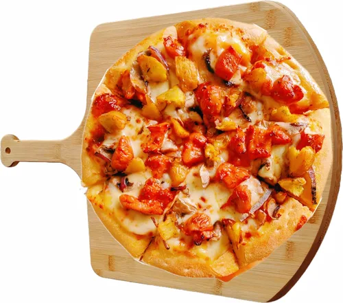 Vista 2 de Tabla de pizza de bambú de 12 pulgadas, tabla de cortar de pizza de madera, tabla para servir pizza para cocina, tabla de charcutería, natural