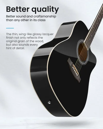 Vista 4 de Moukey Guitarra acústica de 41 pulgadas para principiantes, adultos, adolescentes, tamaño completo, con póster de acordes, bolsa de concierto, Negro