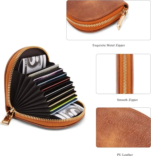 Vista 2 de CORALDAISY Cartera de piel vegana con tarjetero para tarjetas de crédito con cremallera, 2- marrón, Mini