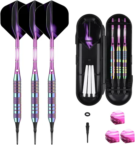 Vista 13 de Juego de puntas de plástico para dardos – 0.63 oz 0.74 oz colorido arco iris punta suave dardos 50 juntas tóricas antisueltas 6 ejes