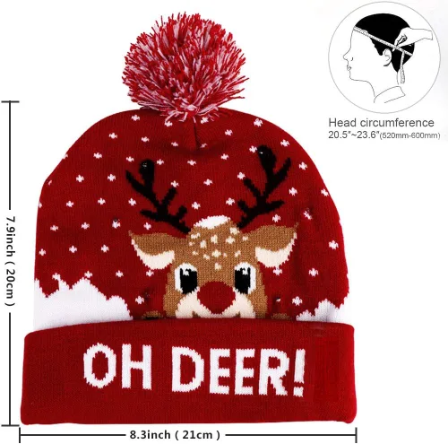 Vista 2 de OurWarm Gorro de Navidad con luces LED, unisex, de punto, para fiestas de Navidad