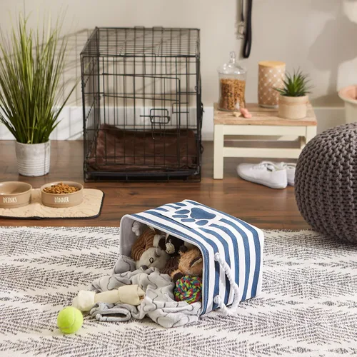 Vista 34 de Bone Dry - Cesta de almacenamiento para mascotas, diseño de parche de pata rayado, aguamarina, rectángulo pequeño