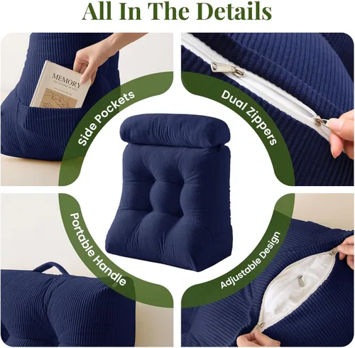 Vista 5 de Sasttie Juego de almohadas de cuña, 2 almohadas de lectura para sentarse, almohada de cuña de cama para dormir, después de una cirugía, reflujo