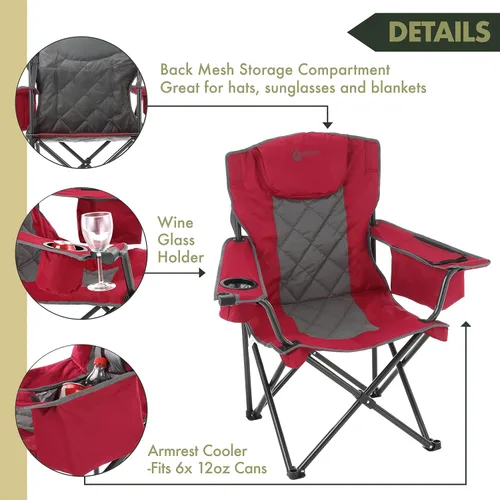 Vista 5 de ARROWHEAD OUTDOOR 2PK - Silla cuádruple plegable portátil para campamento, enfriador de 6 latas Cup & Wine Glass Holders, Heavy-Duty Carrying Bag