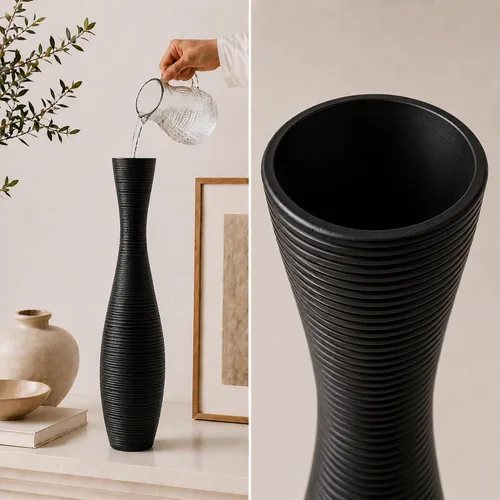 Vista 7 de Leewadee Florero decorativo alto para decoración de sala de estar, 20 ″, negro, resina
