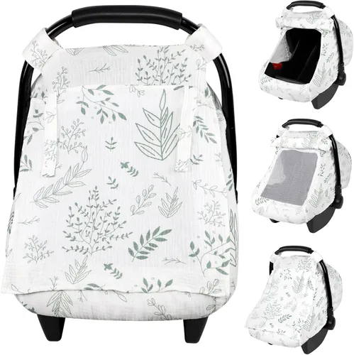 Vista 9 de Funda de muselina para asiento de automóvil para bebé con ventana de malla extragrande, funda transpirable para asiento de automóvil infantil