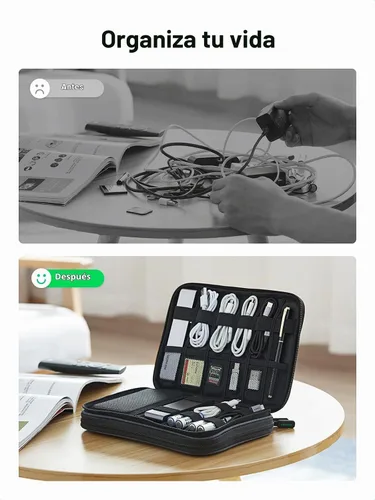 Vista 2 de UGREEN Organizador Electrónico de Viaje, Bolsa Organizadora de Cables de Viaje para Cables de Datos, Cargador USB C, Tarjeta SD, Disco Duro, Cable