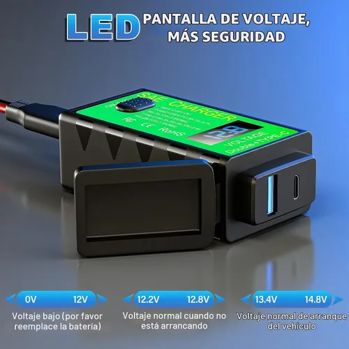 Vista 3 de YONHAN Cargador de teléfono USB para motocicleta de 4.8 A, adaptador SAE a USB con voltímetro e interruptor de encendido/apagado, carga rápida