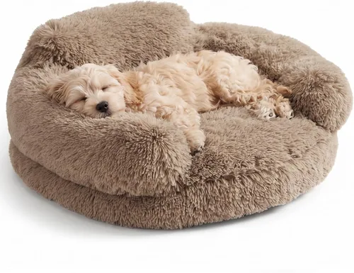 Vista 19 de EHEYCIGA Cama calmante de 20 pulgadas para perros pequeños y gatos, sofá Marrón