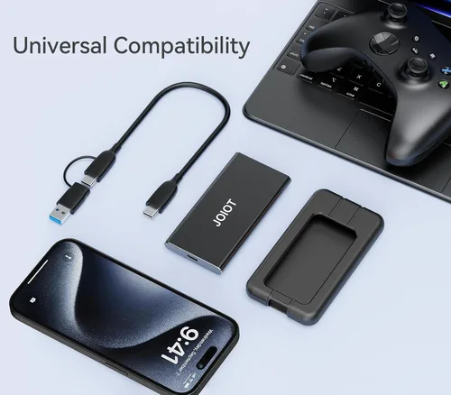 Vista 3 de JOIOT SSD portátil de 1 TB de hasta 2000 MB/s USB-C USB 3.2 Gen 2x2 SSD externo con funda protectora a prueba de golpes tipo C unidad externa