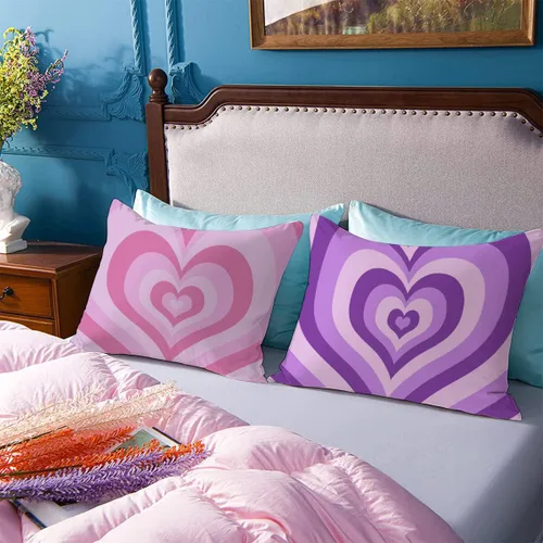 Vista 2 de Juego de 2 fundas de almohada de 12 x 20 pulgadas, centro de túnel de corazón morado, diseño de remolino de amor, suave, transpirable, suave