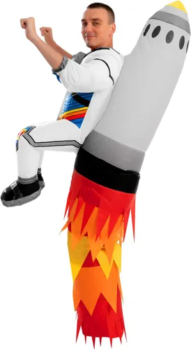 Vista 3 de Spooktacular Creations Disfraz inflable de Halloween para adultos, disfraz inflable de astronauta con cohetes