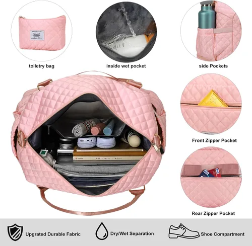 Vista 4 de Leathario Bolsa de viaje para mujeres y hombres, bolsa de lona deportiva, bolsa grande de gimnasio con compartimento para zapatos y bolsillo