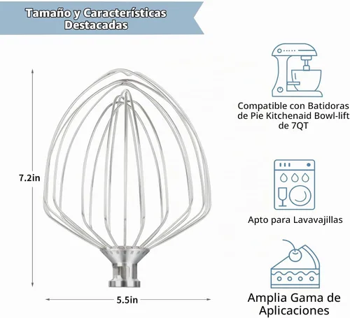 Vista 3 de Accesorio de batidor para batidora de pie KitchenAid de 7 cuartos de galón