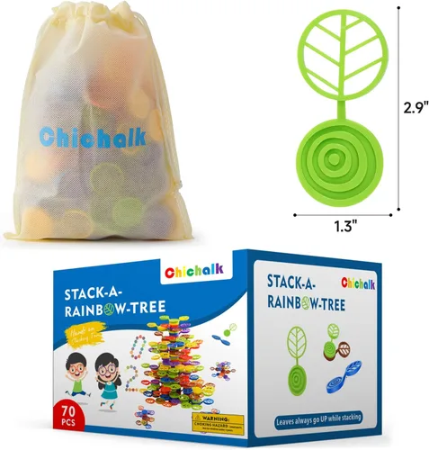 Vista 7 de Stack-a-Rainbow-Tree - Bloques apilables de plástico de 70 piezas, juguetes de construcción de equilibrio para niños de 3 a 8 años, juguetes