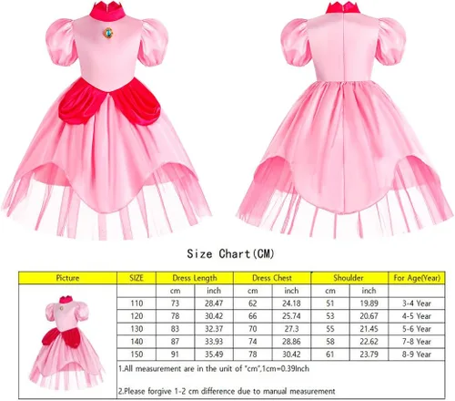 Vista 6 de Yipkorra Disfraz de princesa melocotón para niñas, vestido de melocotón con accesorios para Halloween, cosplay
