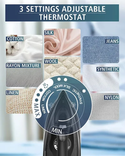 Vista 6 de OMAIGA Plancha de vapor para ropa, plancha de 1500 W con calentamiento rápido, suela de cerámica antiadherente, ráfaga de vapor, autolimpieza