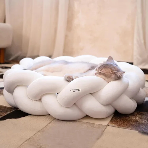Vista 12 de CHEERPALS Cama Tejida para Gatos de Interior, Linda Cama para Mascotas con Almohadón Lavable Cama Esponjosa para Perros Pequeños (Gris Oscuro)