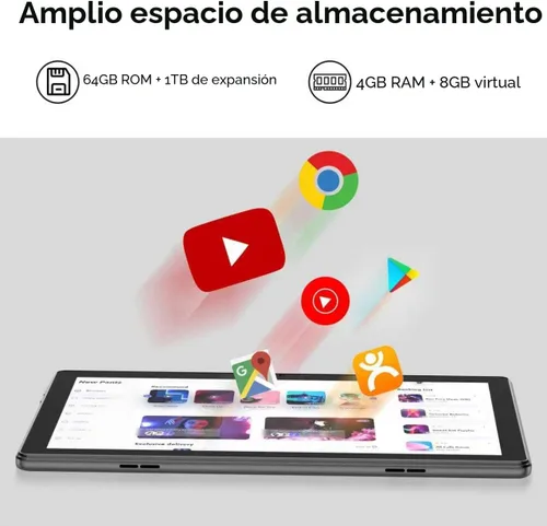 Vista 5 de aiprotablet Tableta 10 pulgadas Android 15 Tablets, 12GB RAM 64GB ROM 1TB Expand, procesador Quad-Core, pantalla táctil LCD 1280x800, WiFi 5, cámara