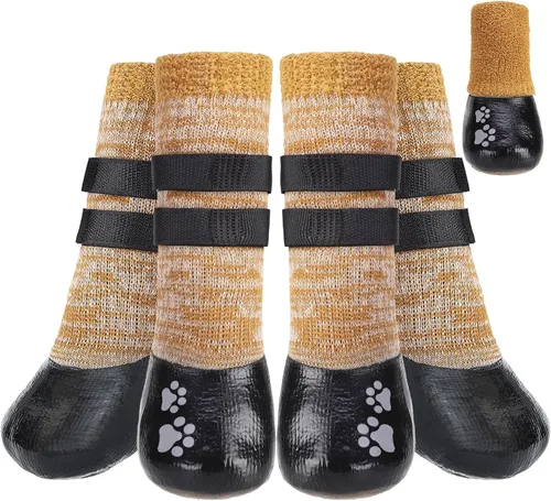 Vista 12 de KOOLTAIL Calcetines antideslizantes para perros para evitar lamer las patas para pavimentos calientes/terrosos, botas largas impermeables