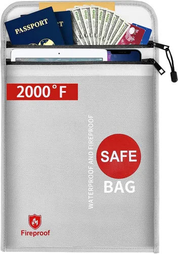 Vista 8 de Bolsas impermeables ignífugas, dos bolsillos, bolsa de documentos ignífuga (2000 ℉) con cierre de cremallera, bolsa de dinero segura, adecuada