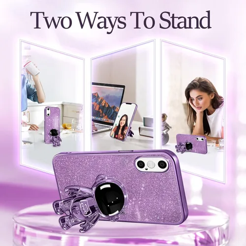Vista 3 de Buleens Funda transparente para iPhone X/XS Astronauta, fundas transparentes para iPhone X/XS con papel brillante y soporte de astronauta