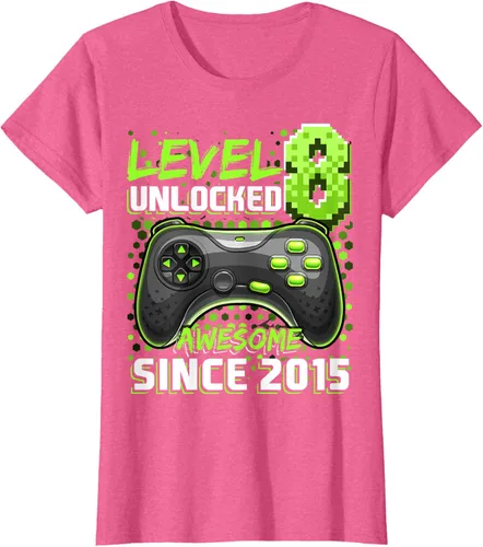 Vista 86 de Level 8 Unlocked Awesome 2015 Video Game 8th Birthday Boy T-Shirt, Negro