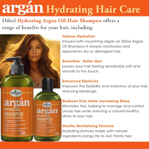 Vista 5 de Difeel Champú hidratante de argán 33.8 oz. - Champú de aceite de argán natural sin sulfato para el cabello