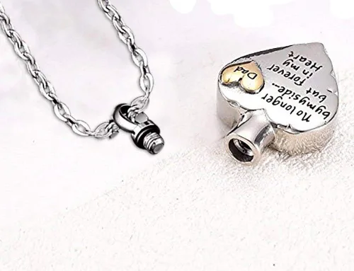 Vista 3 de PREKIAR Collar de urna de cremación de corazón para cenizas, colgante conmemorativo y 12 piedras natales no más a mi lado sino para siempre en mi