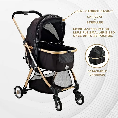 Vista 2 de Pista - Cochecito 3 en 1 superligero, carrier, asiento de coche para mascotas