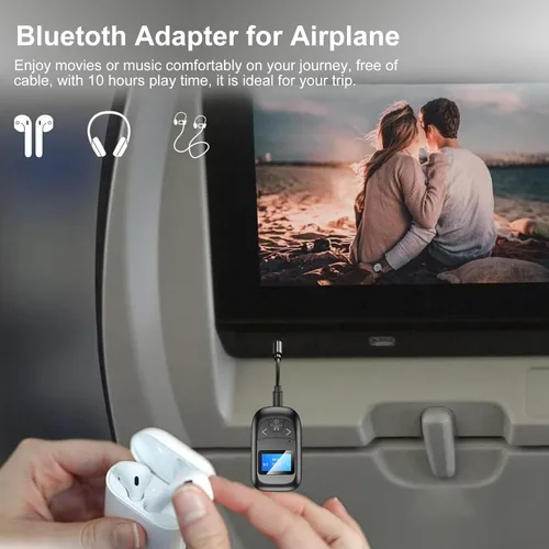 Vista 5 de Receptor transmisor Bluetooth 5.0 para TV a auriculares inalámbricos, adaptador Bluetooth para TV/vuelo de viaje, aerolínea, gimnasio, micrófono