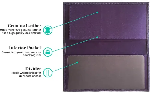 Vista 3 de Funda para chequera de cuero genuino para hombres y mujeres