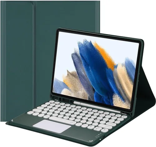 Vista 9 de Funda con teclado táctil para Samsung Galaxy Tab A8 de 10.5 pulgadas modelo 2022 (SM-X200/X205/X207), con soporte para lápices, teclado Bluetooth