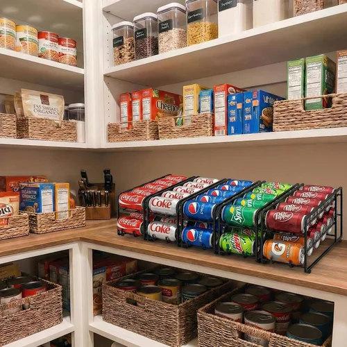 Vista 2 de Canyave Organizador de latas de soda, estante de almacenamiento, paquete de 2, dispensador de bebidas apilable, organizador para latas de soda, Negro
