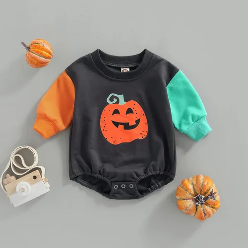 Vista 76 de Ropa de Halloween para bebé niña, sudadera con estampado de calabaza, mameluco de burbujas, lindo traje de Acción de Gracias de otoño