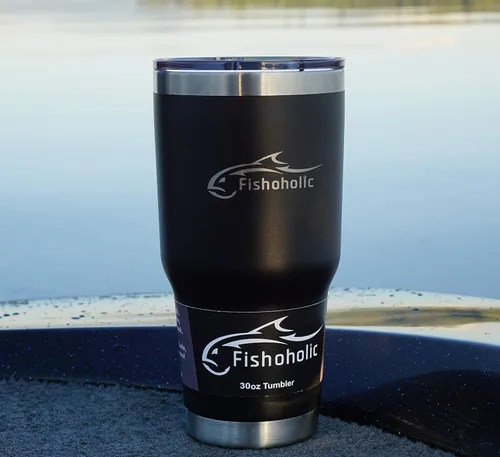 Vista 5 de Fishoholic Regalo de pesca – Vaso de acero inoxidable de doble pared – 20 onzas, 30 onzas y 36 onzas