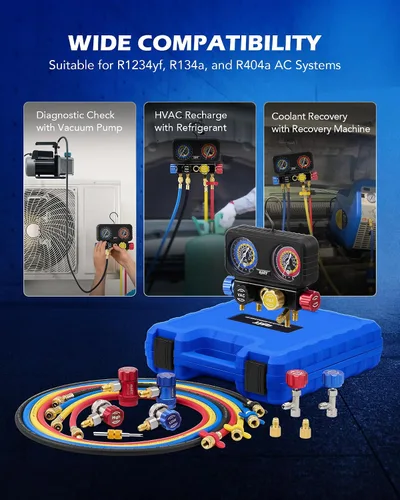 Vista 10 de Orion Motor Tech - Medidores de AC, juego de manómetro de colector de 4 vías para refrigerante R1234yf R134a R404a, juego de medidores automotrices