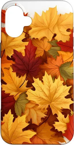 Vista 23 de Carcasa para iPhone 16 con texto en inglés "Fall Foliage Gathering of Autumn Leaves