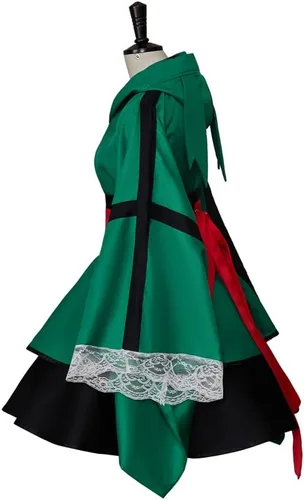 Vista 3 de RocailleCos Midoriya Izuku Deku - Disfraz de kimono para cosplay, vestido tipo kimono, uniforme de sirvienta de Lolita, vestido de Halloween