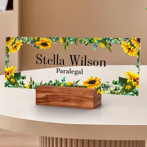 Vista 98 de Placa de identificación personalizada para escritorio, decoración de oficina de acrílico transparente con diseño de flores, decoraciones