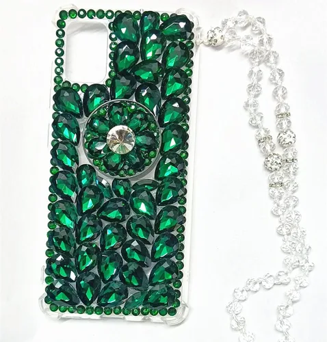 Vista 4 de Funda con función atril de diamante, 3D hecha a mano para Samsung Galaxy A71 5G 2020, color verde
