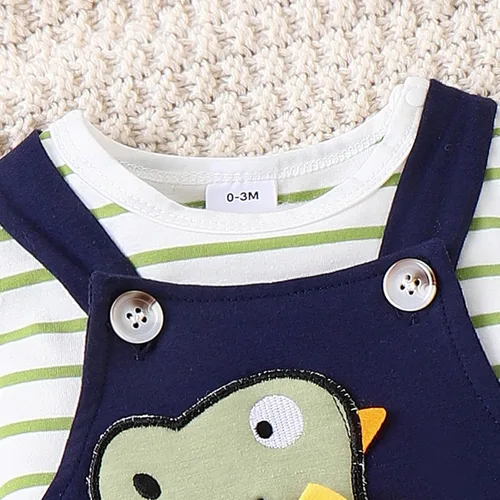 Vista 4 de TOKIAGO Conjunto de ropa de bebé para recién nacido, para otoño e invierno, a rayas, mameluco de dibujos animados, conjunto de pantalones