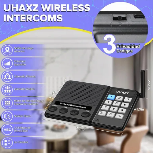 Vista 2 de Intercomunicadores inalámbricos para el hogar, intercomunicador de largo alcance de 6000 pies Home Intercom System Wireless with Group Call, 10