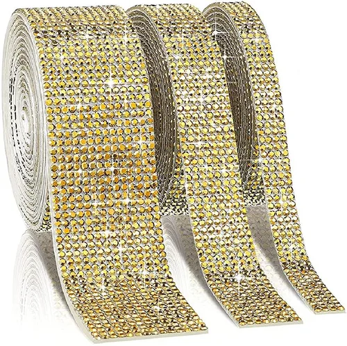 Vista 8 de Tvoip 3 rollos / 6 yardas, cinta autoadhesiva con diamantes de imitación, calcomanía de diamantes de imitación para decoración de automóvil Champán