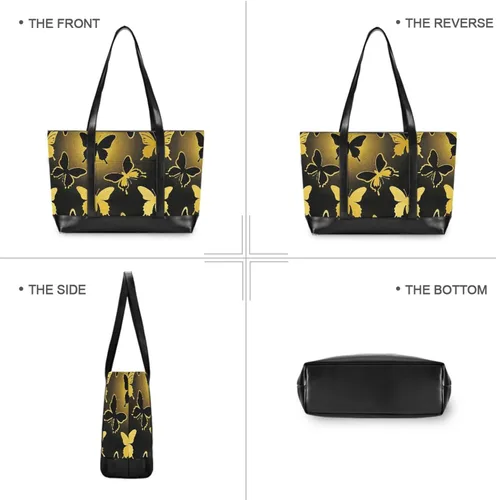 Vista 3 de Animal Mariposas Oro Negro moda 14 pulgadas portátil tote bag con cremallera maletines para yoga con pañal maletin ejecutivo para mujer, Mariposas