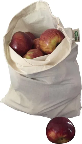 Vista 7 de Bolsas reutilizables de algodón lavables – Bolsas de algodón orgánico para verduras – Bolsa de tela con cordón – Bolsas de tela de muselina