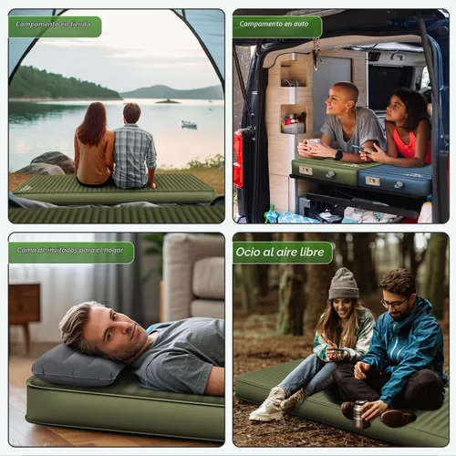 Vista 7 de Colchoneta de dormir autoinflable con bomba eléctrica, almohadilla de campamento de espuma viscoelástica ultra gruesa de 4 pulgadas con almohada